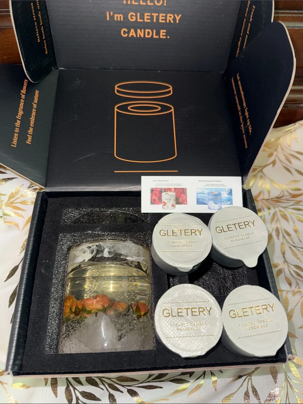 Gold Floral Accent Candle Set
